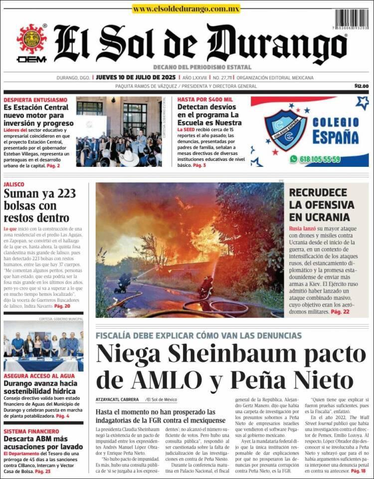 Portada de El Sol de Durango (México)