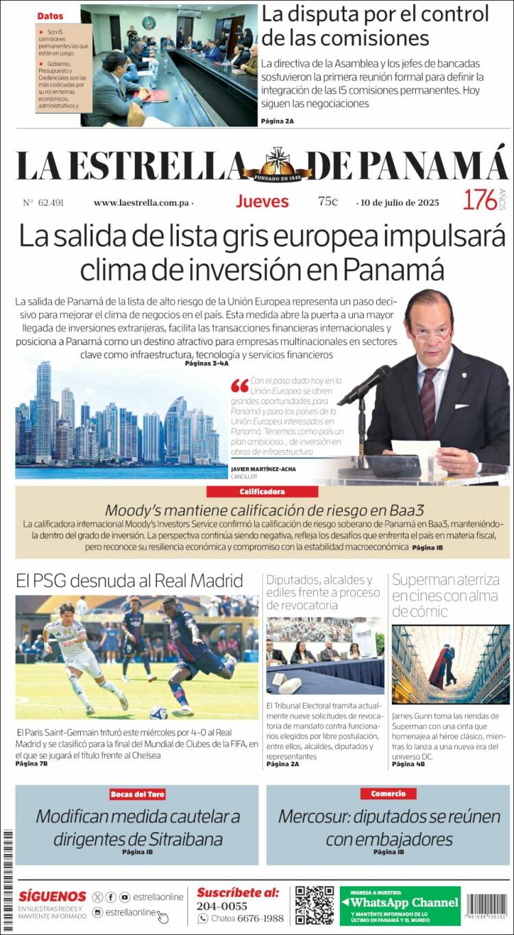 Portada de La Estrella de Panamá (Panamá)