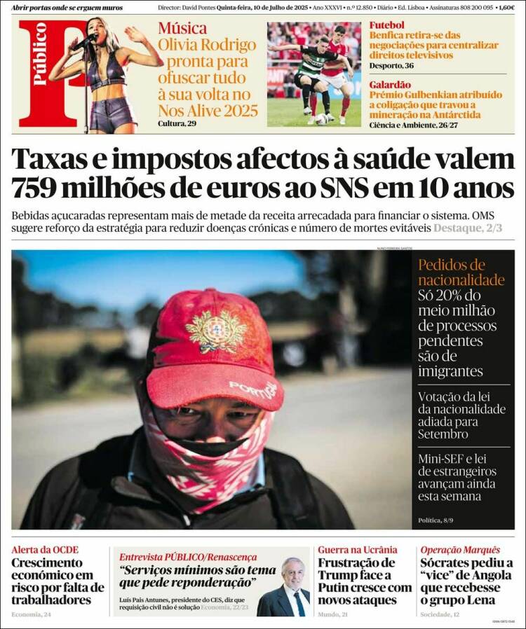 Portada de Público (Portugal)