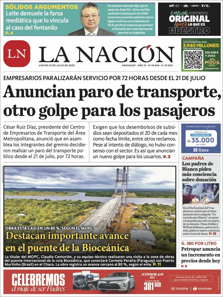 Portada de La Nación (Paraguay)