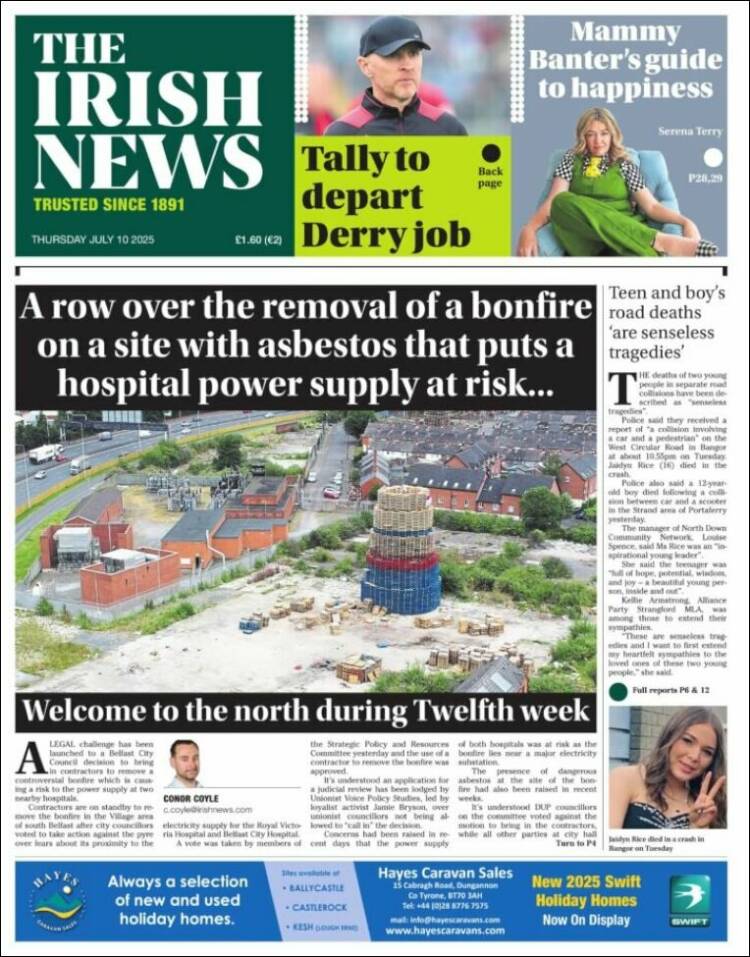 Portada de Irish News (Reino Unido)