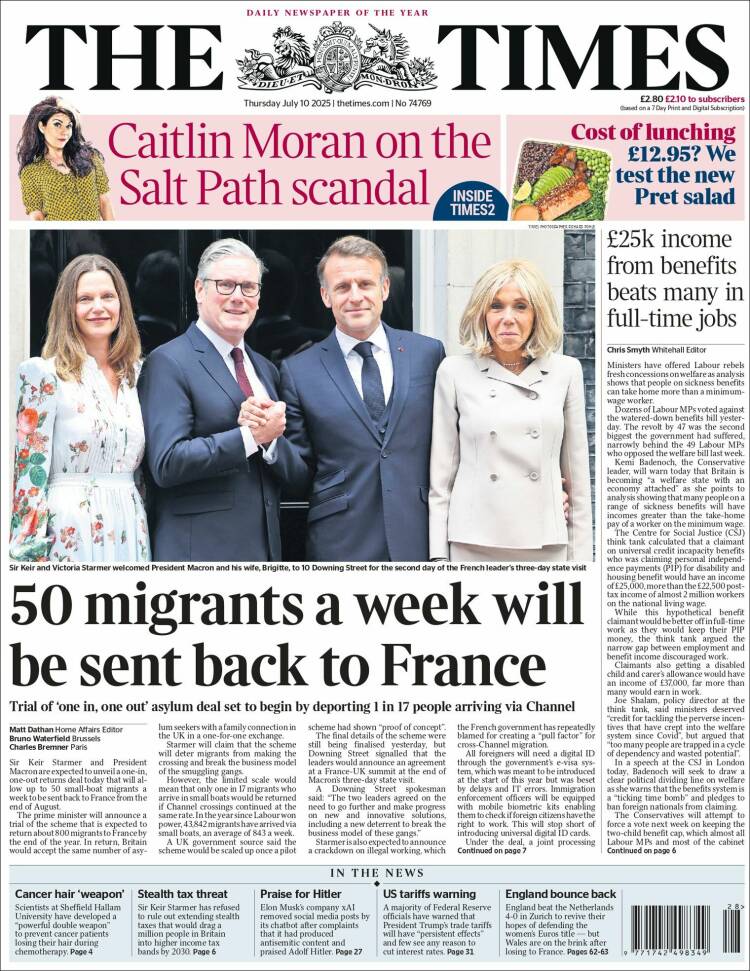 Portada de The Times (Reino Unido)