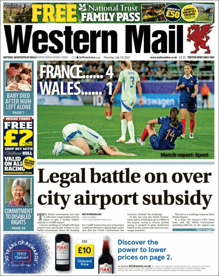 Portada de Western Mail (Reino Unido)