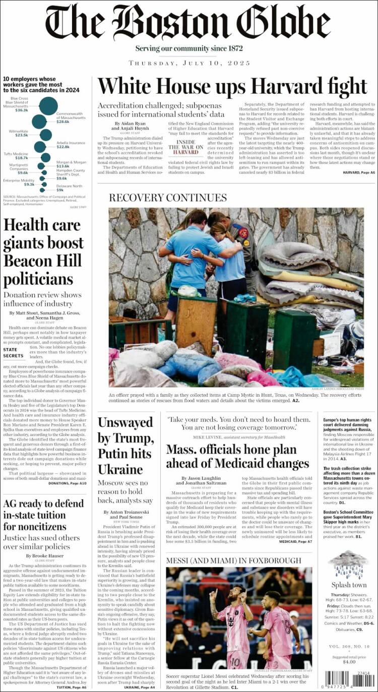 Portada de Boston Globe (USA)