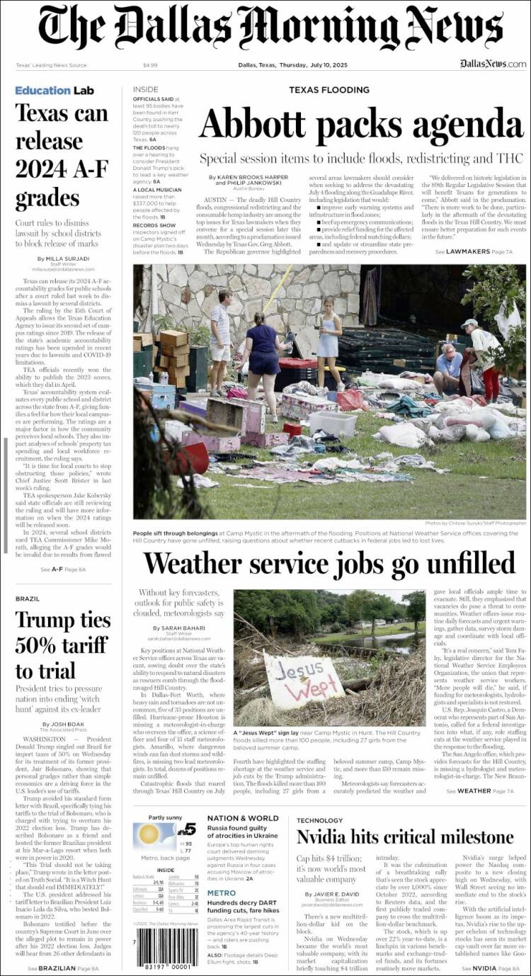 Portada de Dallas Morning News (USA)