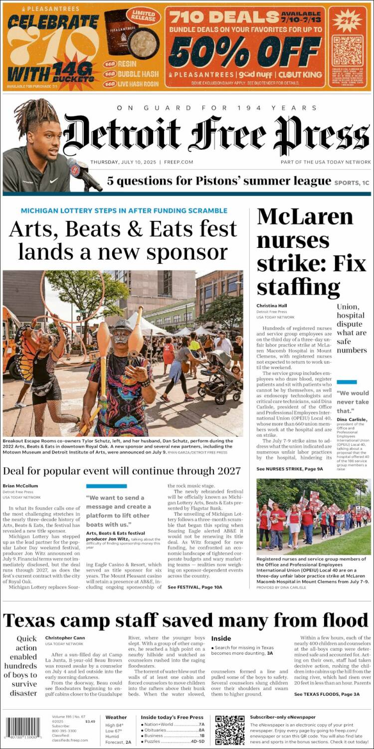 Portada de Detroit Free Press (USA)