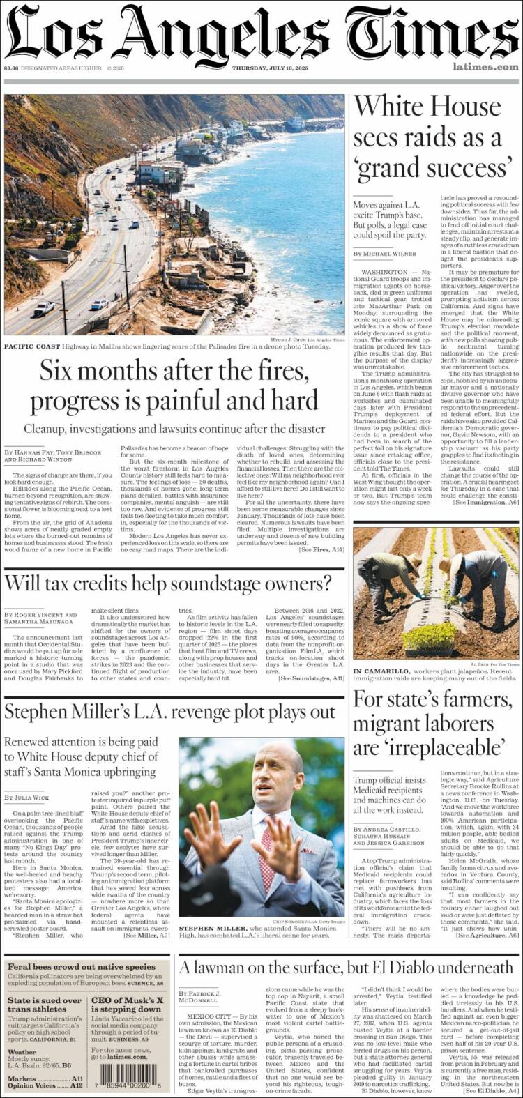 Portada de Los Angeles Times (USA)