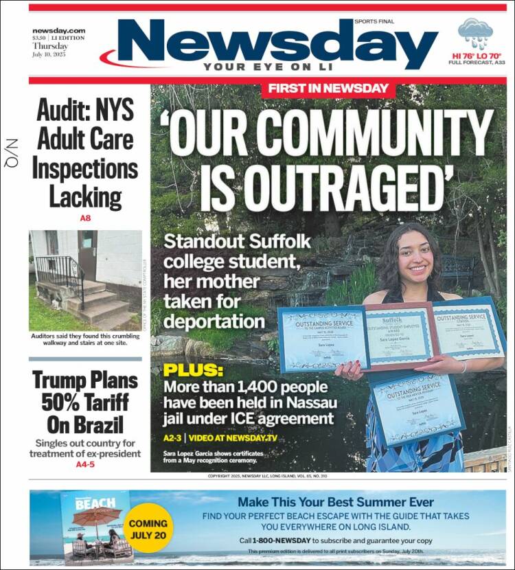 Portada de Newsday (USA)
