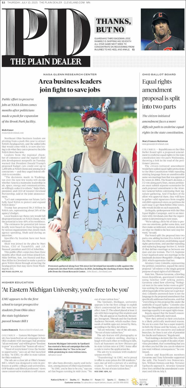 Portada de The Plain Dealer (USA)