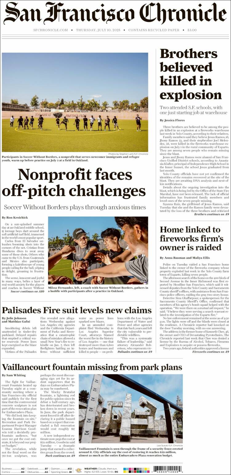 Portada de San Francisco Chronicle (USA)