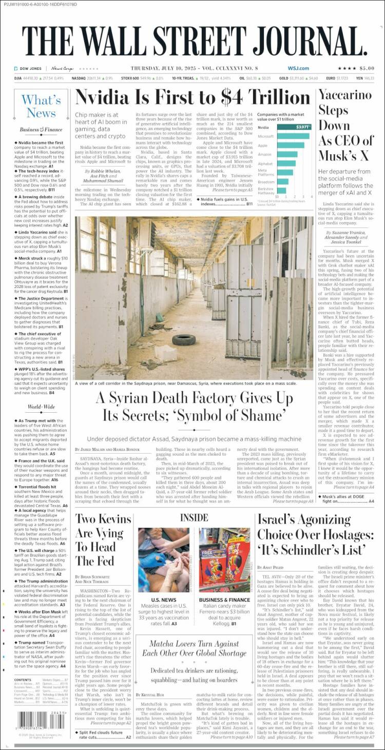 Portada de Wall Street Journal (USA)