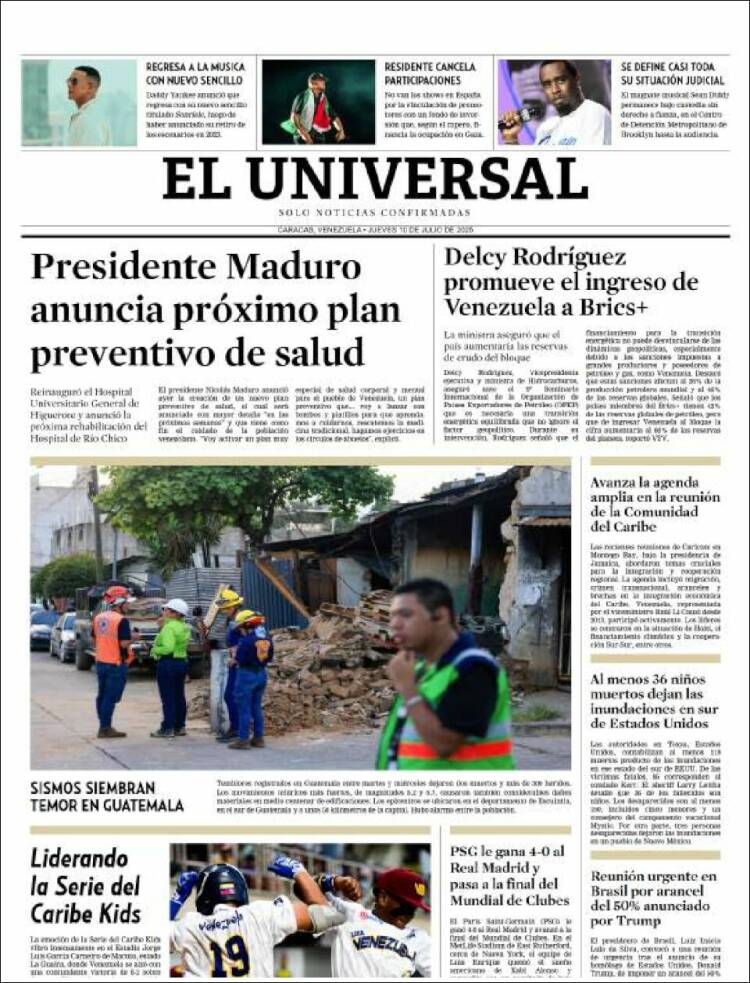 Portada de Universal (Venezuela)