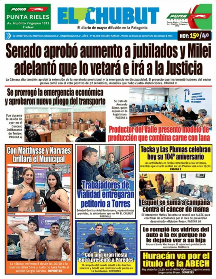 Portada de El Chubut (Argentina)