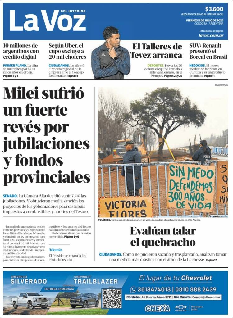 Portada de La Voz del Interior (Argentina)
