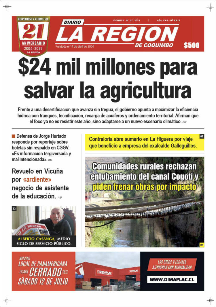 Portada de Diario La Región de Coquimbo (Chile)