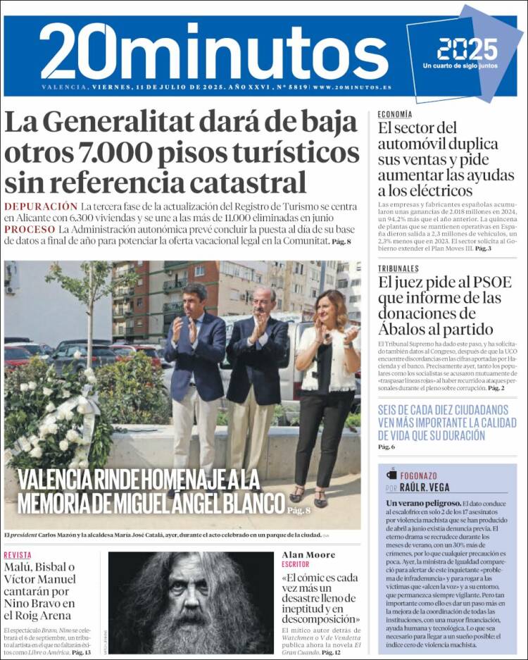 Portada de 20 Minutos - Valencia (España)