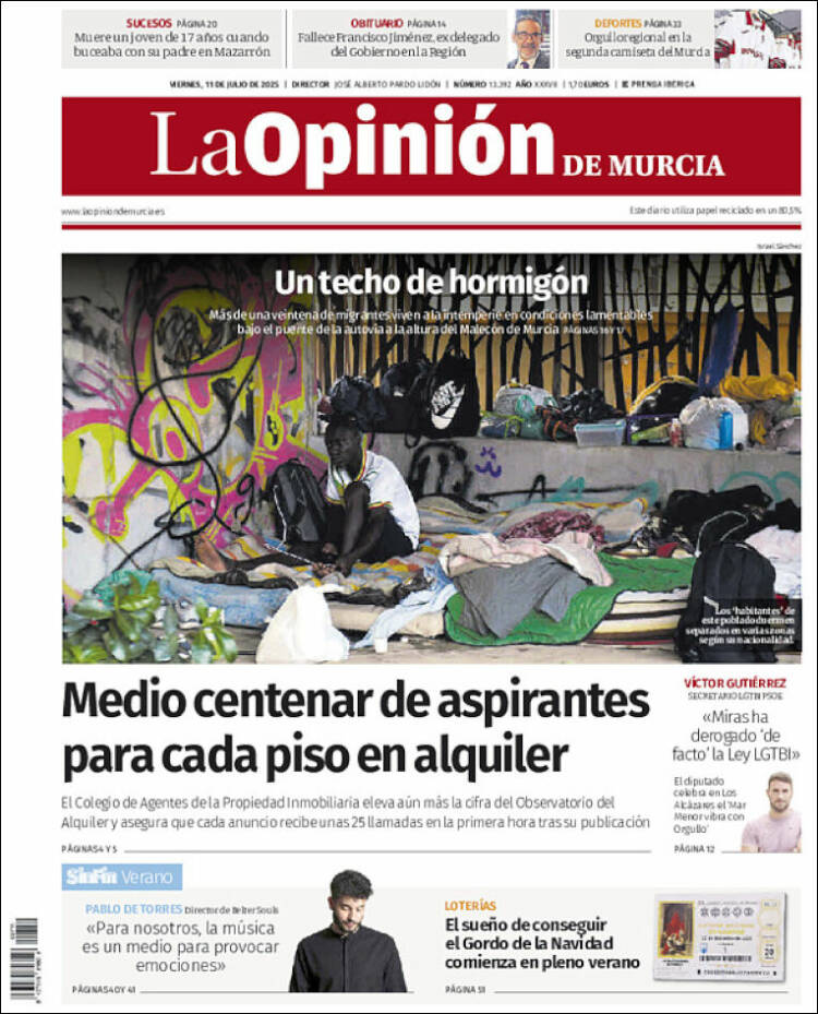 Portada de La Opinión de Murcia (España)