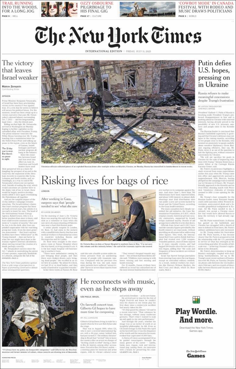 Portada de International New York Times (Europe)