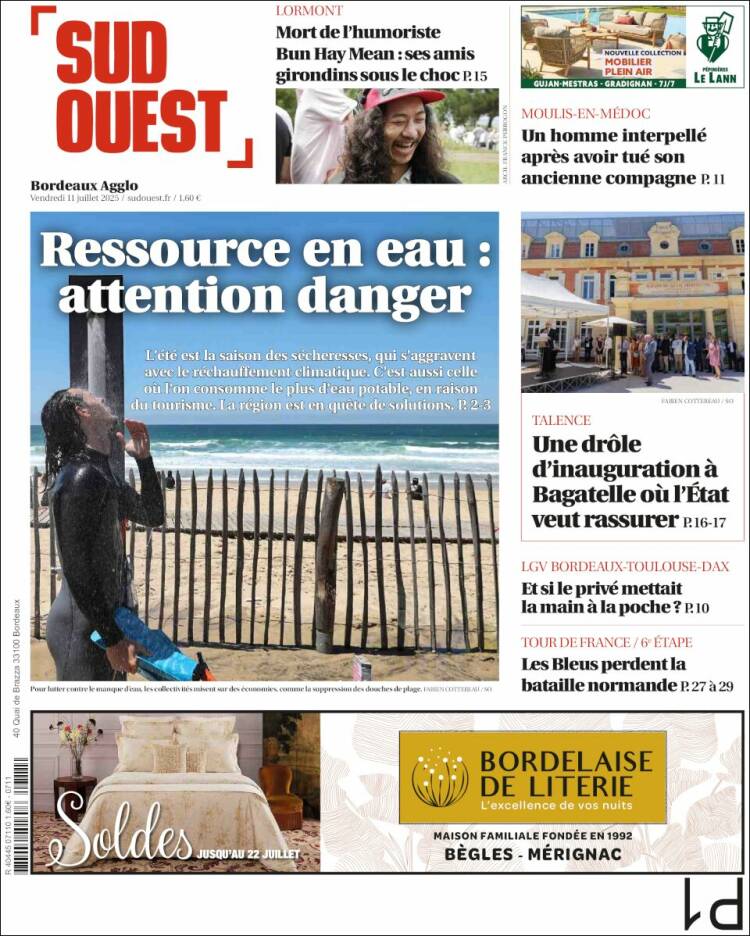 Portada de Sud Ouest (Francia)
