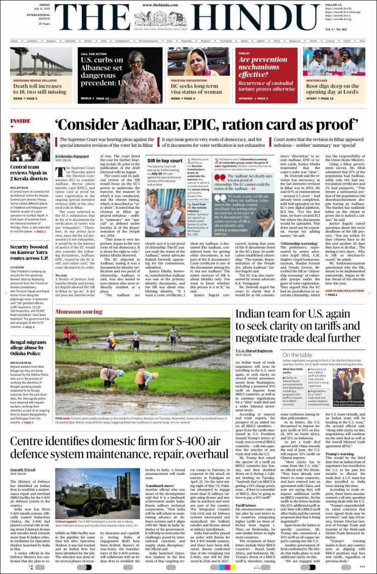 Portada de The Hindu (India)