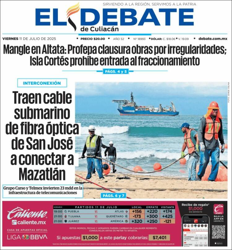 Portada de El Debate de Culiacán (México)