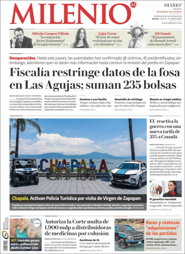 Portada de Milenio - Jalisco (México)