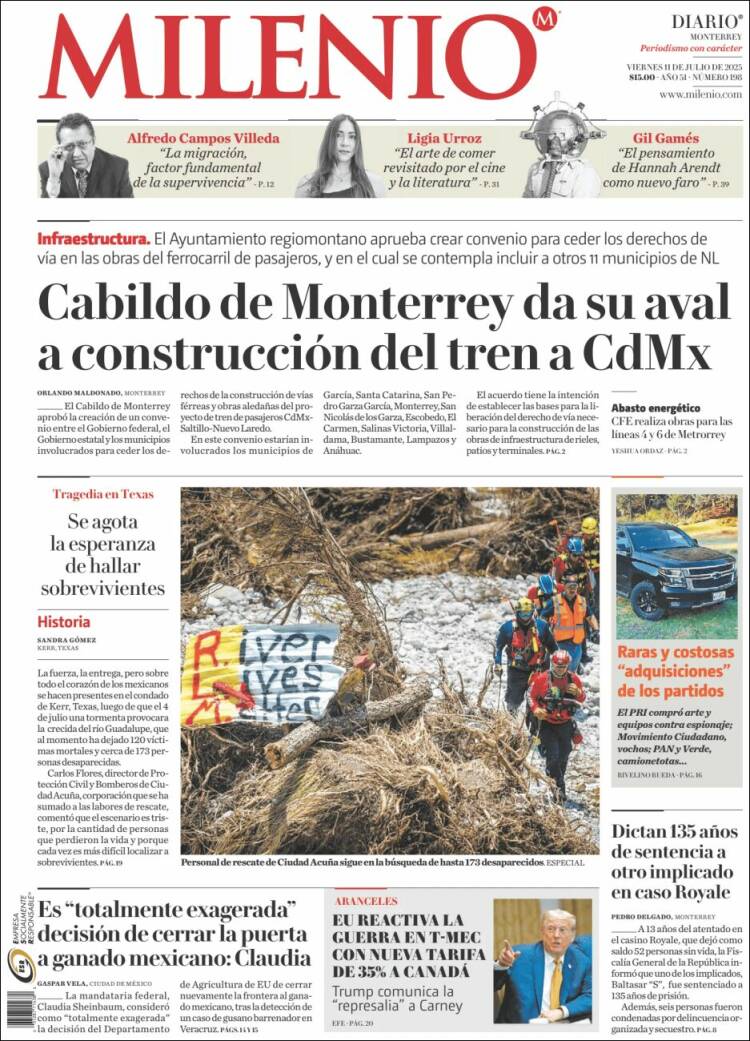 Portada de Milenio de Monterrey (México)