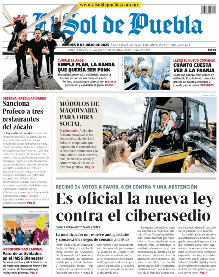 Portada de El Sol de Puebla (Mexique)