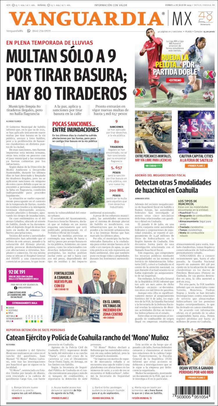 Portada de Vanguardia (México)