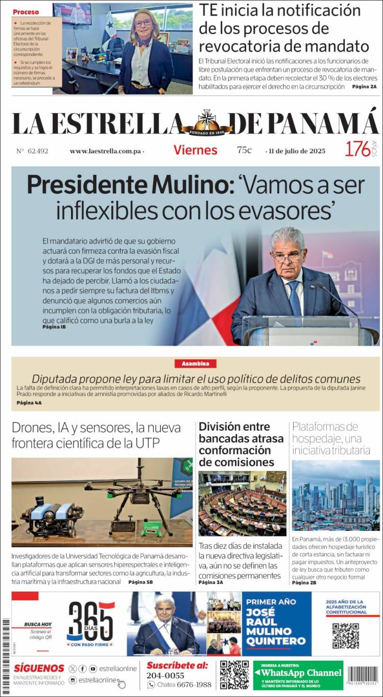 Portada de La Estrella de Panamá (Panamá)
