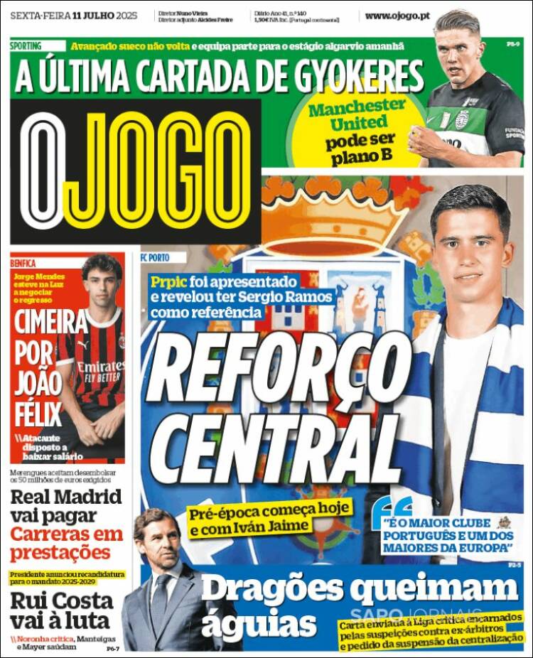 Portada de O Jogo (Portugal)