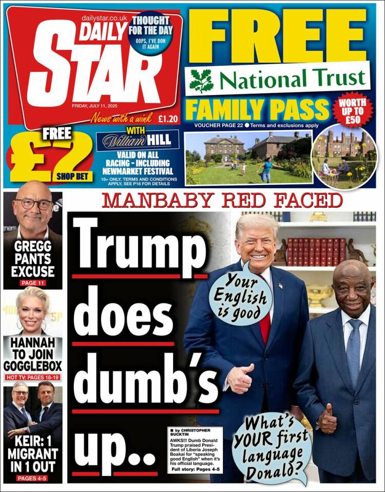 Portada de Daily Star (Reino Unido)