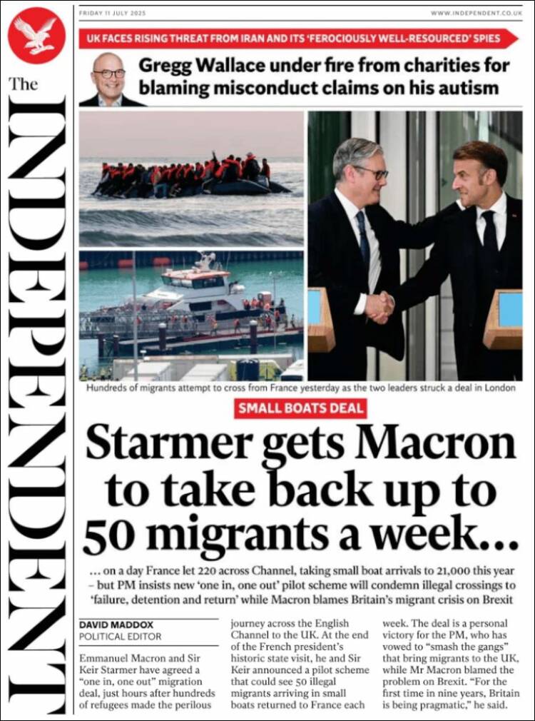 Portada de The Independent (Reino Unido)