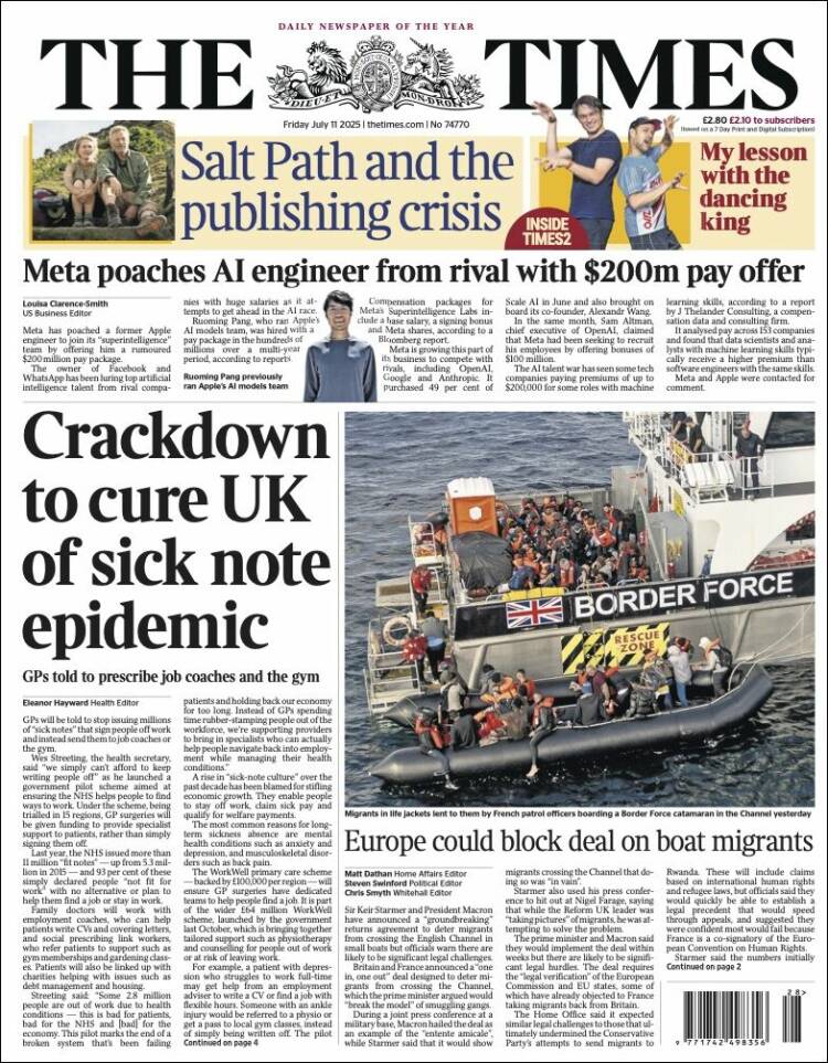 Portada de The Times (Reino Unido)