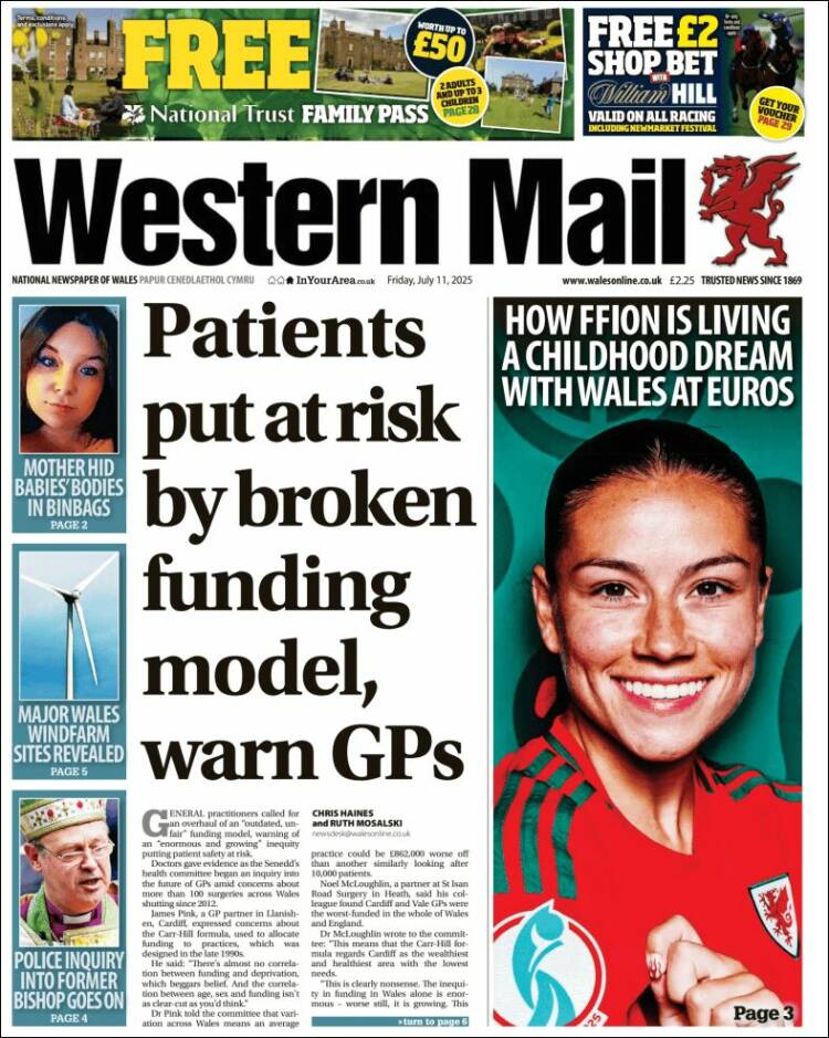 Portada de Western Mail (Reino Unido)
