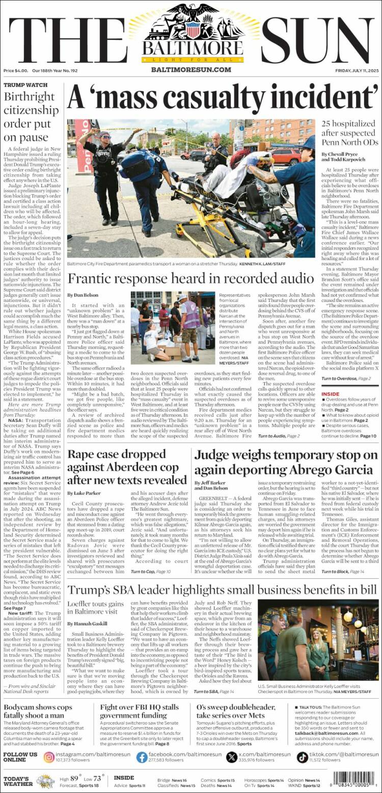 Portada de The Baltimore Sun (USA)