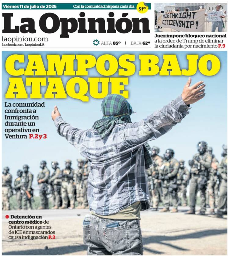 Portada de La Opinión (USA)