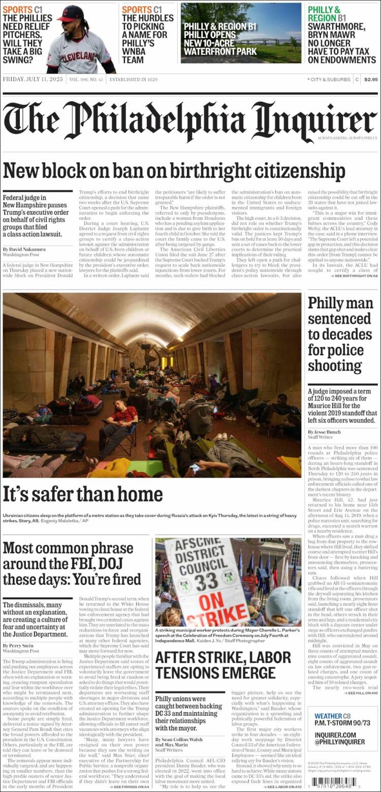 Portada de Philadelphia Inquirer (USA)
