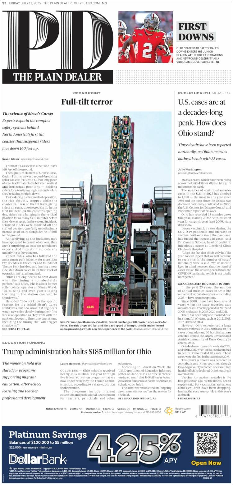 Portada de The Plain Dealer (USA)