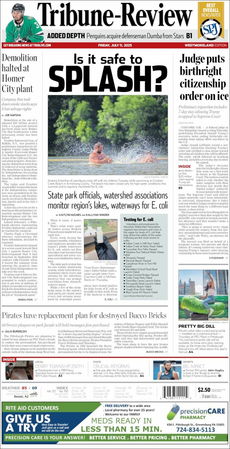 Portada de Tribune-Review (USA)