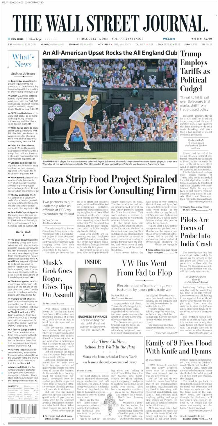 Portada de Wall Street Journal (USA)