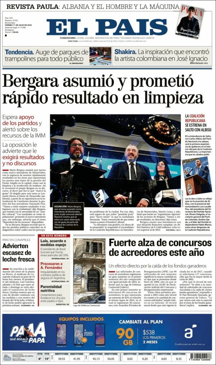 Portada de El País (Uruguay)