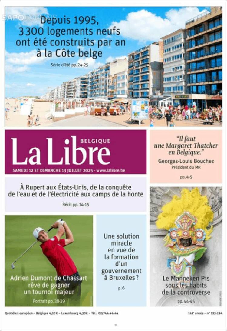 Portada de La Libre.be (B&eacute;lgica)