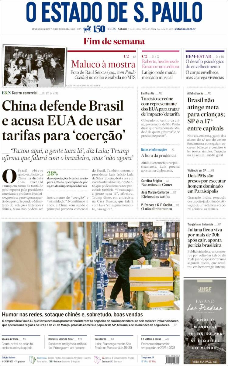 Portada de O Estado de São Paulo (Brasil)