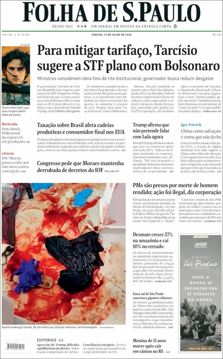 Portada de Folha de São Paulo (Brésil)