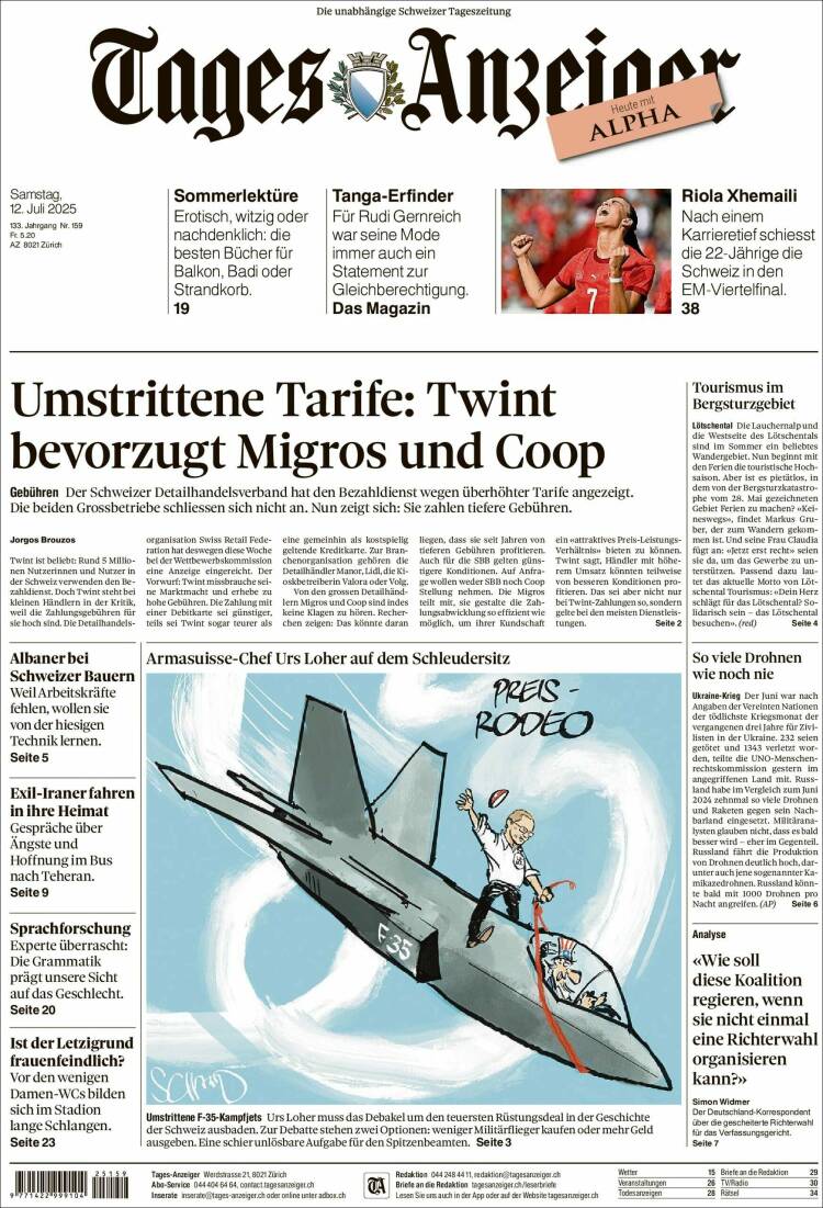 Portada de Tages-Anzeiger (Suiza)
