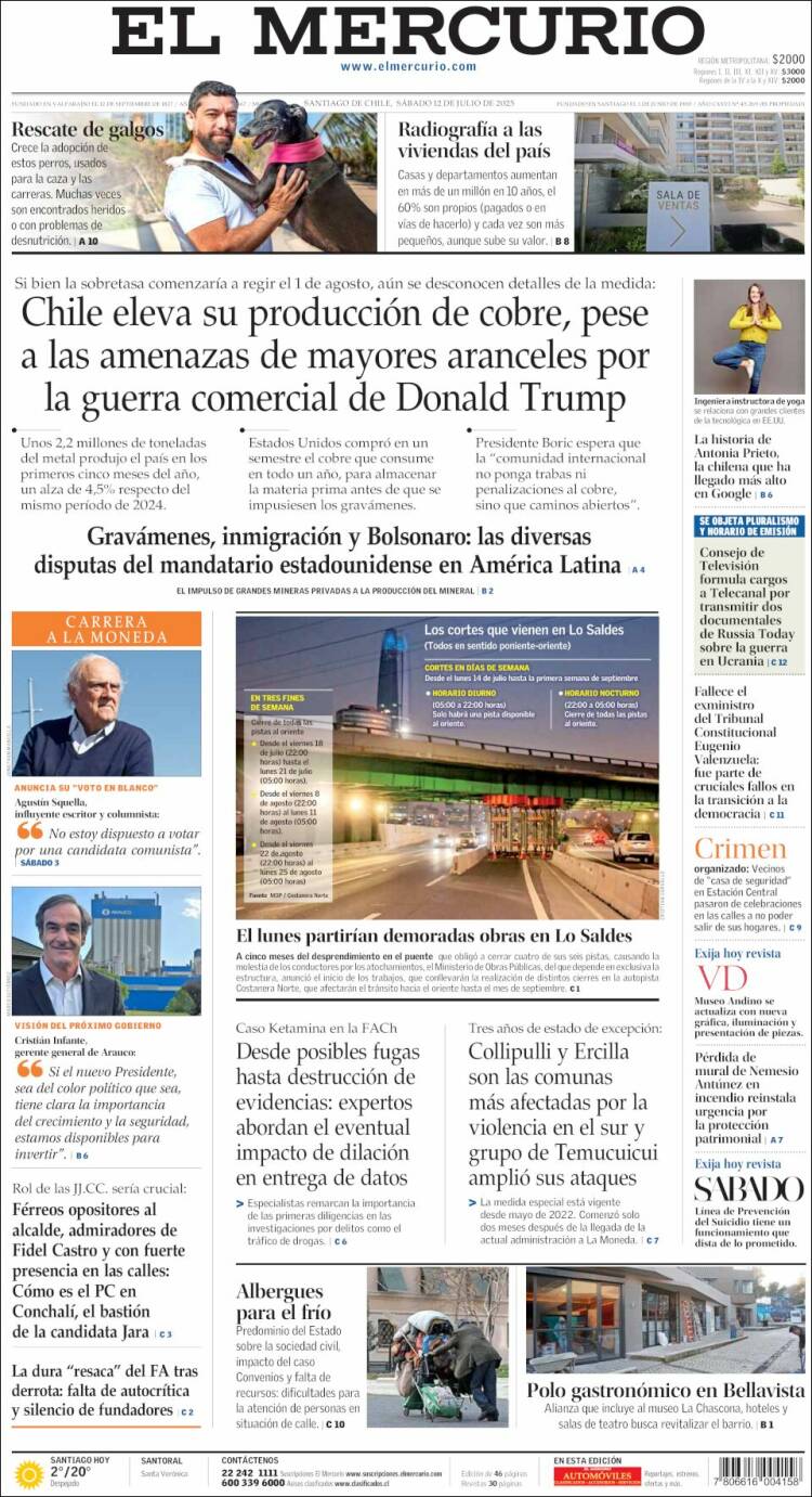 Portada de El Mercurio (Chile)
