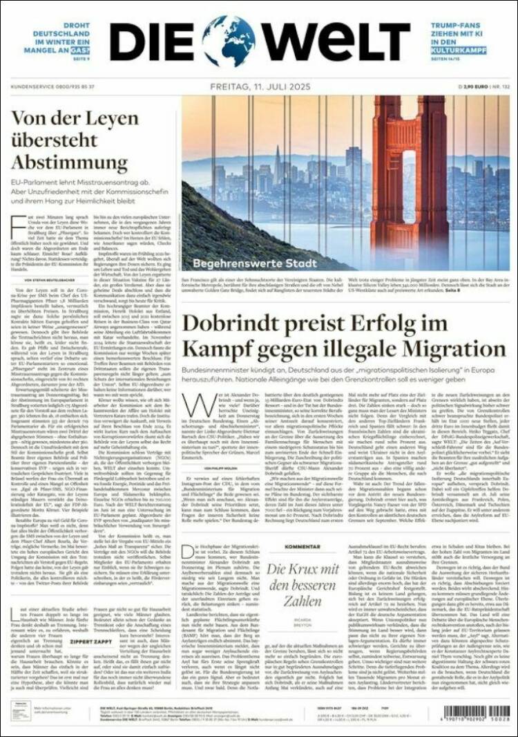 Portada de Die Welt (Alemania)