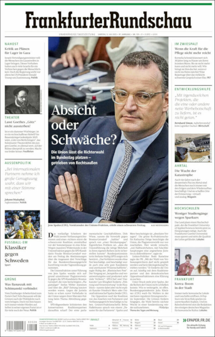 Portada de Frankfurter Rundschau (Alemania)