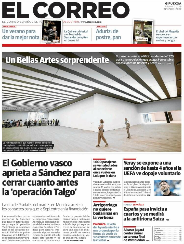Portada de El Correo - Guipuzcoa (España)